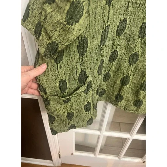 Cut Loose Linen Blend Polka Dot Tunic Top Green Lagenlook OS Hippie.     X - Picture 4 of 7